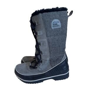 Sorel Joan Of Arctic LL2517-052 Winter Boots Womens 9.5 M Faux Fur Houndstooth